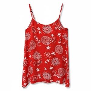 Vintage 90's Gazapati Red Celestial Sun Moon Whimsy Tunic Top Blouse Medium